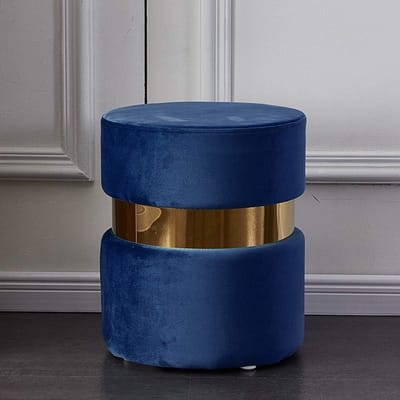 Fluwelen Ottomane - Voetenbank Kruk - Woonkamer Decoratie - Gestoffeerd met Fluweel - 36x45cm - Marineblauw