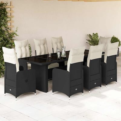 vidaXL - 9-delige - Bistroset - met - kussens - poly - rattan - zwart