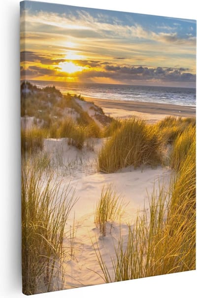 Artaza Canvas Schilderij Strand Zee - 80x100 cm - Groot - Wanddecoratie Duinen - Muurdecoratie Zonsondergang - Decoratie Kust