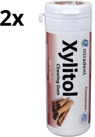 Miradent Xylitol Kauwgom | Kaneel | 2 x 30 stuks | Voordeelverpakking