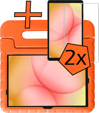 Hoesje - Geschikt voor Samsung Galaxy Tab A11 Plus - Met 2x Screenprotector - Kinderhoes Shockproof Bumper - Kidsproof Case - Tablet Hoes - Kinder Hoes Cover - Oranje