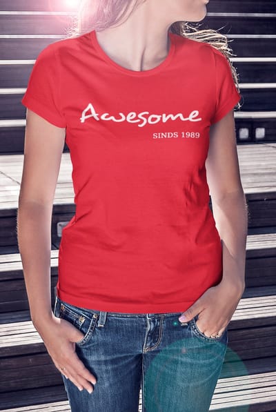 1989 Jaar Rood T-shirt dames - Maat S - Awesome - Verjaardag Cadeau vrouw - Limited Edition