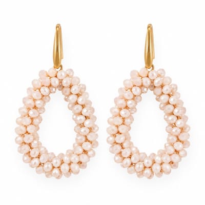 Lajetti Champagne Gala Druppel Oorbellen Dames - Stainless Steel Gold Plated - Glaskralen - Statement Oorhangers
