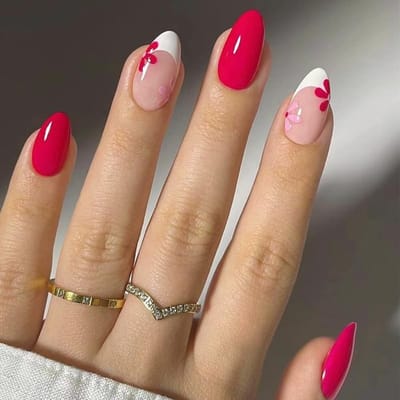Dailygoods- Nagels 24 Stuks - Amandelvormige Kunstnagels - Bloemenpatroon - Press-on Nagels - Nagelvijl - Nagellijm