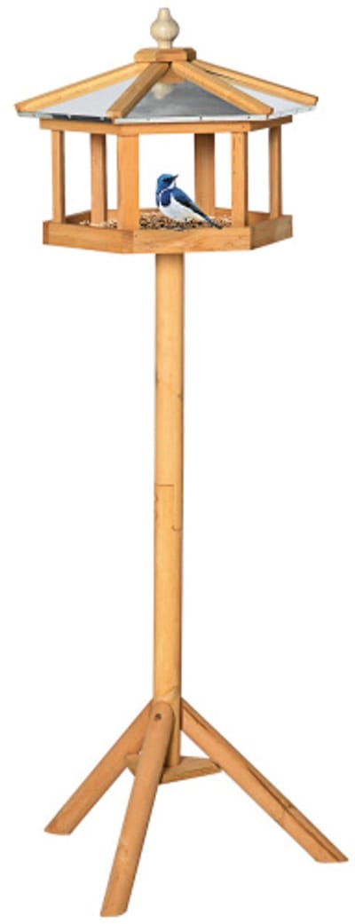 Vogelhuis Vogelvilla Voederhuis met staander en zinken dak, weerbestendig houten vogelhok voor tuin en terras, 113x40x40 cm