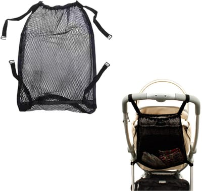 1 Stuk - Boodschappentas, Opbergtas, Universeel boodschappennet voor kinderwagens en kinderwagens, Opbergtas voor kinderwagens, Past op de meeste handvatten 50x35cm (Zwart)
