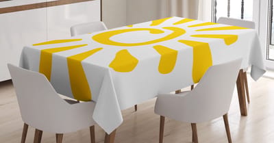 ABAKUHAUS Tafelkleed met zon – Doodle Sun Burst – 140x240 cm – Geel/Wit