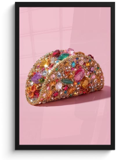 Poster in lijst - Fotolijst 40x60 cm - Posters - Taco - Kleurrijk - Edelstenen - Goud - Posterlijst zwart - Decoratie - Wanddecoratie woonkamer - Muurdecoratie slaapkamer