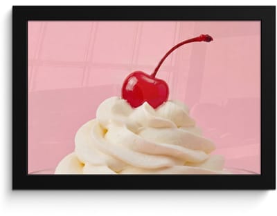 Poster in lijst - Fotolijst 30x20 cm - Posters - Kers - Slagroom - Roze - Posterlijst zwart - Decoratie - Wanddecoratie woonkamer - Muurdecoratie slaapkamer