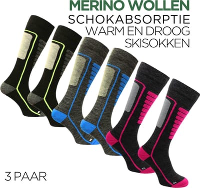 Norfolk Skisokken - 3 Paar - Merino Wol Skisokken - Schokabsorptie - Naadloos - Zacht, Warm en Droog - Roze/Smoked/Zwart - Maat 35-38 - Courchevel 3 Pack