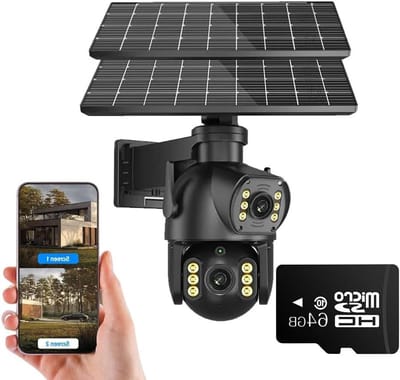 Beveiligingscamera Set - Buitencamera PTZ - Huisbewaking Buiten - Dubbele Lens 4G - 8MP 64GB - Zwart
