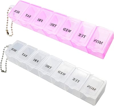Praktische 2-delige pillendoos voor reizen, 7 dagen medicijnorganizer met vakken voor supplementen, vitamines en codliverolie (Roze & Wit)