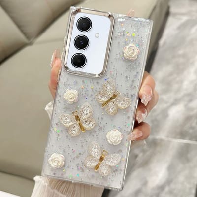 Voor Samsung Galaxy S24+ 5G Driedimensionale vlinder glitter TPU telefoonhoesje (goud)