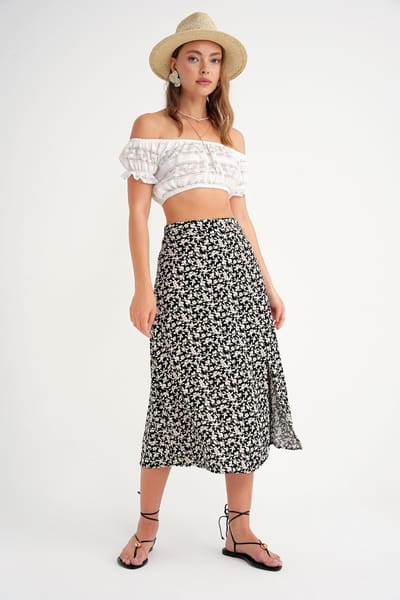 High-Waisted Bloemen Midi Rok