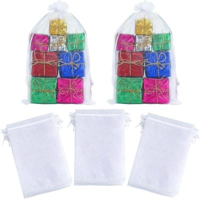 Organza zakjes voor bruiloften 20 x 30 cm, 50 stuks met trekkoord, ideaal voor snoepjes en cadeauverpakkingen in wit