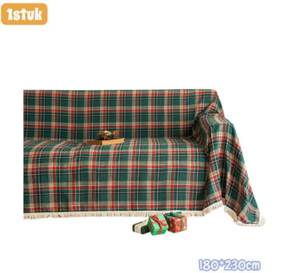 1 stuk - Sofa throw - Bankhoezen - Kerstversiering voor de bank - Antislip - Met kwastjes - Feestelijke bankhoes - 180x230cm - Rood en groen geruit