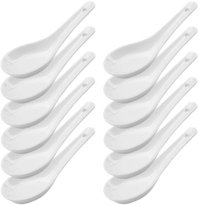 SnelShoppen - 12-delige Porseleinen Soepscheppen Set, Ceramische Lepels voor Nasi Goreng, Ramen, Pho, Witte Serveerlepels voor Soep, Desserts, Keuken,