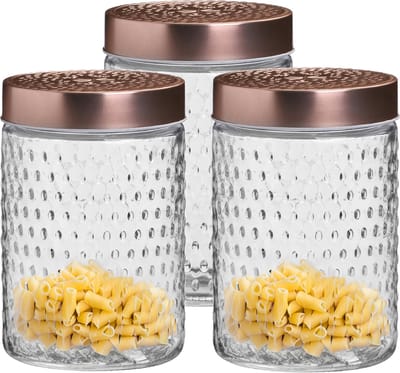 Urban Living Voorraadpot/bewaarpot Blair - 3x - 1L - glas - koperen deksel - D12 x H17 cm