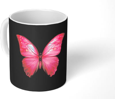Mok - Koffiemok - Vlinder - roze - Elegant - Mokken - 350 ML - Beker - Koffiemokken - Theemok