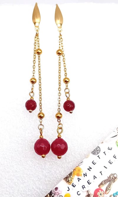 Jeannette-Creatief® - Natuursteen - Oorbellen Jade Bordeauxrood Goud Jasseron Big Ball - Rode Oorbellen - Oorbellen Jasseron - Oorbellen - Dames Oorbellen - Oorhangers - Oorbellen Natuursteen - Bordeauxrode Oorbellen - Valentijn - Moederdag