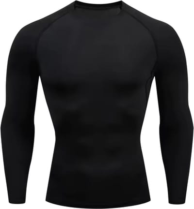 Compressieshirt Heren Lange Mouw – Sneldrogend Hardloopshirt, Sportshirt Heren voor Fitness, Gym, Training en Workout - Zwart - Maat L