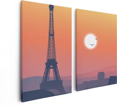 Artaza Canvas Schilderij Tweeluik Illustratie Van De Eiffeltoren In Parijs - 80x60 - Foto Op Canvas - Canvas Print