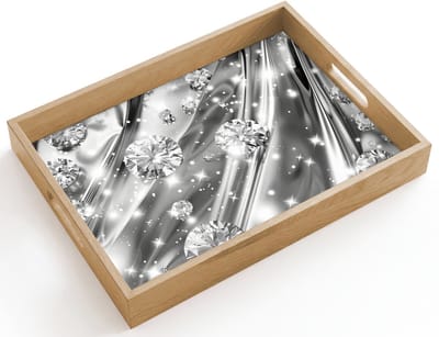 Dienblad hout 40x30 cm - Schootdienblad - Abstract - Diamant - Luxe - Modern - Zilver - Borrelplank rechthoek - Plateau dienbladen
