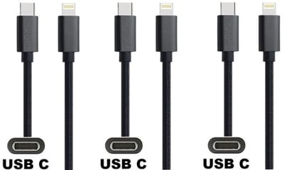 3 stuks OneOne USB C naar Lightning kabel. 1,0m zwarte laadkabel. Oplaadkabel past op Apple iPhone 13 Mini, iPhone 13 Pro, iPhone 13 Pro Max, iPhone 14, iPhone 14 Plus, iPhone 14 Pro, iPhone 14 Pro Max