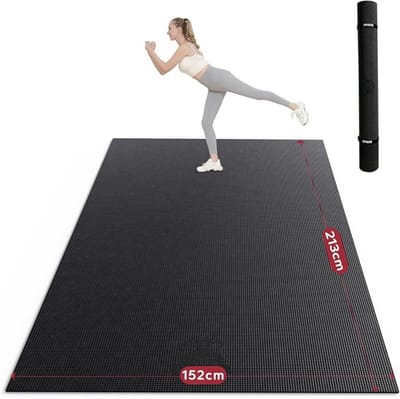 Gymnastics Mat - XXL-Fitnessmat – Extra Grote Yoga- en Fitnessmat – Antislip - PVC met Hoge Dichtheid - 0,8 cm Dik – Inclusief Fitnessbanden – 213 x 152 cm – Zwart