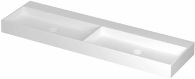 INK United Wastafel Porselein Dubbel Zonder Kraangat incl. Porseleinen Click Plug en Verborgen Overloop Systeem - 1600x450x110 mm - Mat Wit