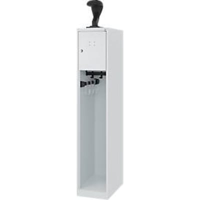 Brandweerkluis C+P Evolo Youngster, 1 vak, met helmhouder, vloerglijders, B 300 x D 500 x H 1530 mm, RAL 7035 lichtgrijs
