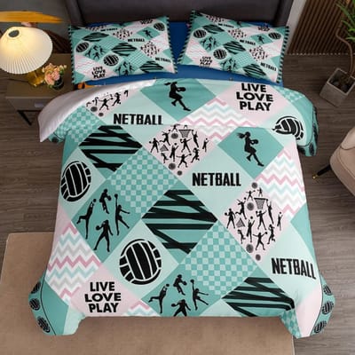 Love Play Netball Jongens Dekbedovertrekset King Queen Double Full Twin Eenpersoons Maat Teal Bedlinnenset 140x210cm