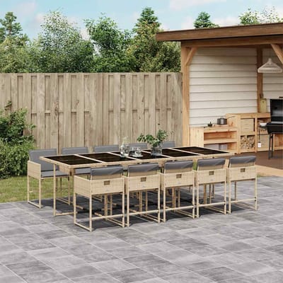 vidaXL - 11-delige - Tuinset - met - kussens - poly - rattan - gemengd - beige