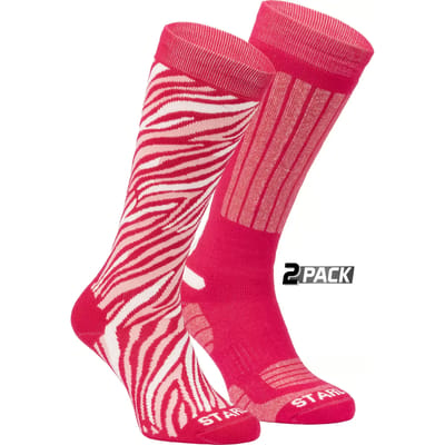 Starling Skisokken Dames - 2-pack - Maat 35/38 - Roze - Effen/Tijgerprint