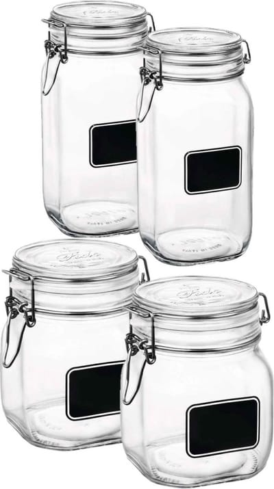 Bormioli Rocco Weckpotten/inmaakpotten - Set van 4x stuks - met krijtplaatje 750 ml - 1,5 liter - D 10,6 cm