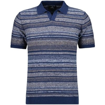 Ragman Trui Short Sleeve Knit Stripe Resort Collar Night Blue-Multi / male