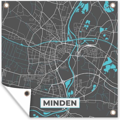 Tuin poster Minden – Stadskaart – Blauw – Plattegrond – Stadskaart – Kaart - Duitsland - 200x200 cm - Tuindoek
