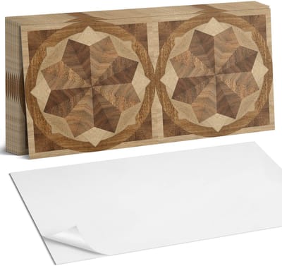 Coloray Plaktegels - Meerlagig geometrisch patroon Zelfklevende Wandtegels - 40 cm x 20 cm - Bruin Plaktegels - 10 stuks - Rechthoek PVC Tegels - Plaktegels Badkamer - Vloertegels Zelfklevend - Vinyl Tegels - Portugese Tegels