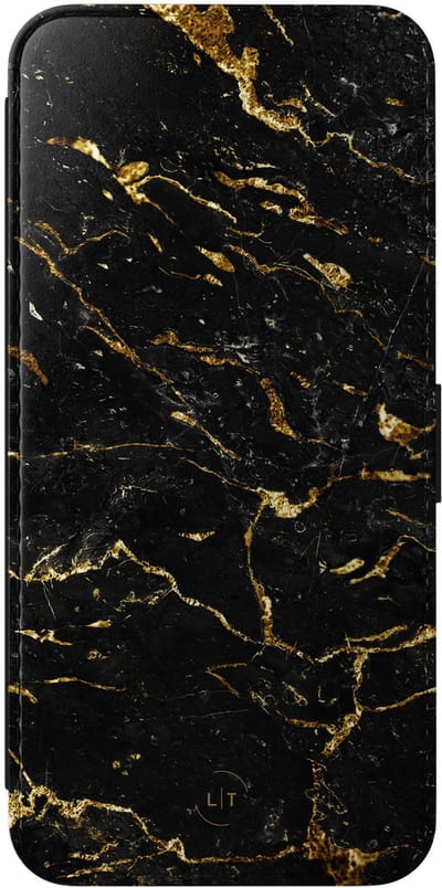 Leuke Telefoonhoesjes - Hoesje geschikt voor Samsung Galaxy A56 bookcase leer - Marmer zwart goud - Marmer zwart goud - Wallet Case met pasjeshouder - Print / Illustratie - Zwart, Goud