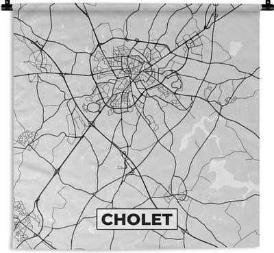 Wandkleed - Wanddoek - Plattegrond - Kaart - Stadskaart - Frankrijk - Cholet - 180x180 cm - Wandtapijt