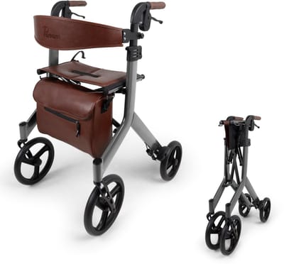 Parvum Vesta Rollator - Lichtgewicht Design Rollator (6,3kg) - Incl. stokhouder, tas & rugleuning - Zilver