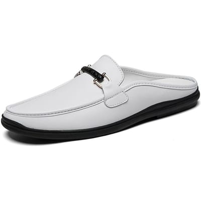 Luxe Heren Pantoffels Echt Leer Half-Slee Casual Schoenen Hoge Kwaliteit Instappers Ademend Zomer Heren Platte Strand Sandaal 44 white