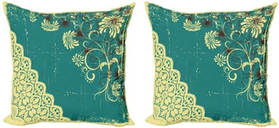 ABAKUHAUS Kussenhoes Set 2x40x40 – Retro Flora Digitaal – Jade/Wit