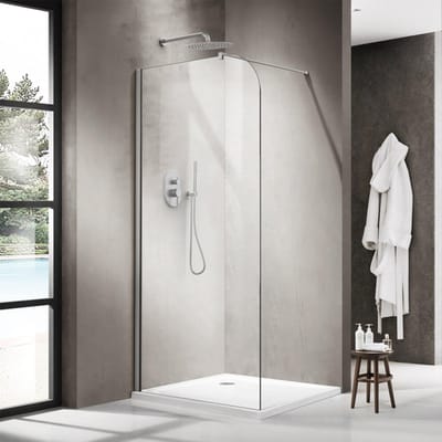 FugaFlow Eccelente Vetro Inloopdouche - 120x200cm - afgeronde glaswand - helder glas - wandarm - geborsteld RVS PVD (RVS)