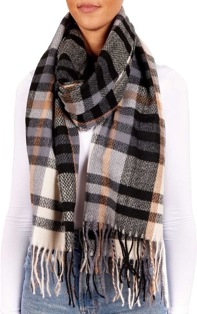 BRUBAKER Cashmirillo sjaal geruit voor dames en heren, 70 x 200 cm, warm, behaaglijk en oversized, wollen sjaal met zacht kasjmiergevoel, Zwart, beige en bruin geruit, Eén Maat - Moederdag Cadeautje
