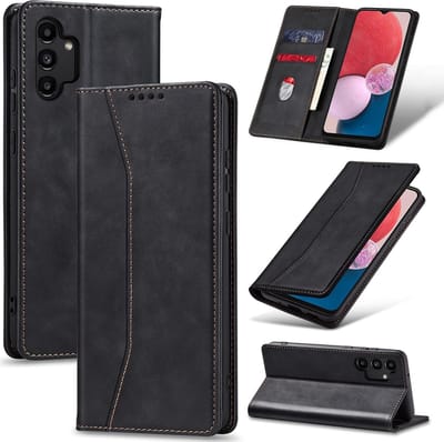Podec Hoesje met Pasjeshouder geschikt voor Samsung Galaxy A13 5G Zwart Telefoonhoesje - Anti-Shock Bookcase Cover met 1x Screenprotector