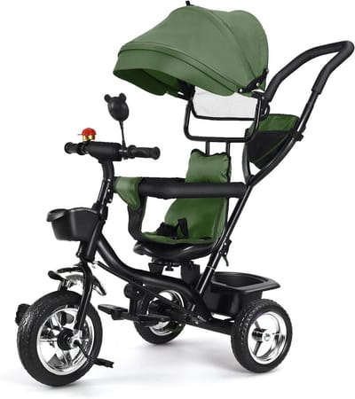Kinderdriewieler - Babyfiets Uitbreidbaar - Kind Vervoeren - 4-in-1 Modulair Ontwerp - 75 x 46 x 106 cm - Groen
