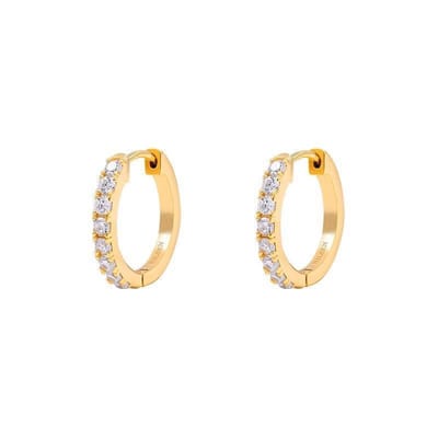 Gouden dames oorringen (hoops) – Kristal geboortesteen april – 925 sterling zilver 18k gold plated - cadeau voor vrouwen