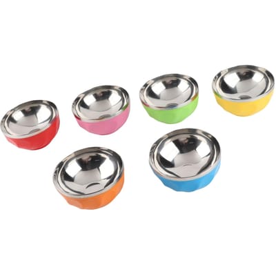 Ensemble de 6 bols en acier inoxydable coloré, isolation thermique, bol à salade, bol à nouilles pour la cuisine domestique(13cm S )