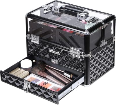 Cosmetica Koffer - Make-up Koffer met Verstelbare Vakken – Visagie Koffer – Cosmetica Organizer – Kapperskoffer -Pedicure Koffer – Mobiele Koffer voor Kappers - Nagellak Organizer - Zwart